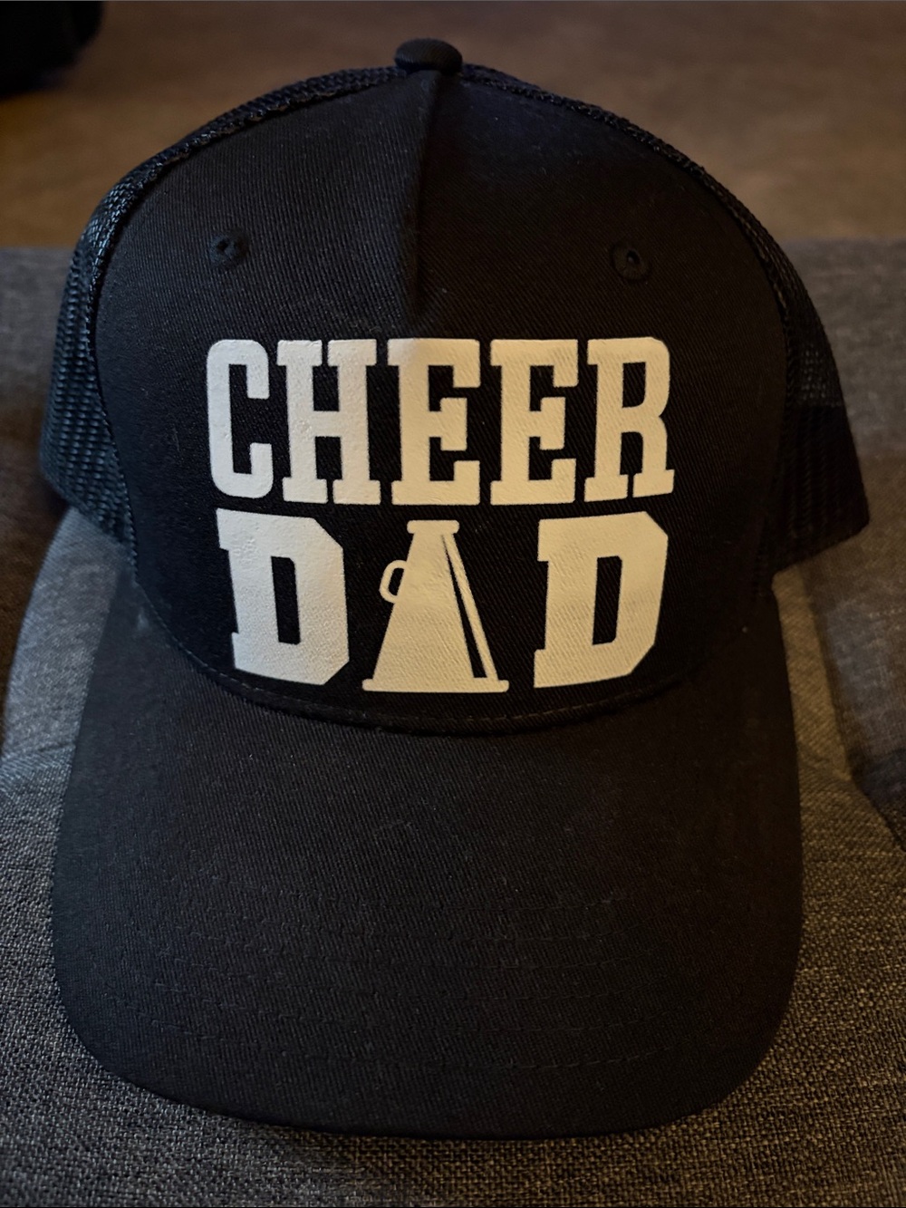 Cheer Dad Trucker Hat - Black with White Text